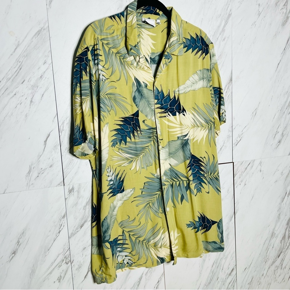 ASOS Tropical Palm Leaf Print Hawaiian Green Button Down Shirt SZ XL